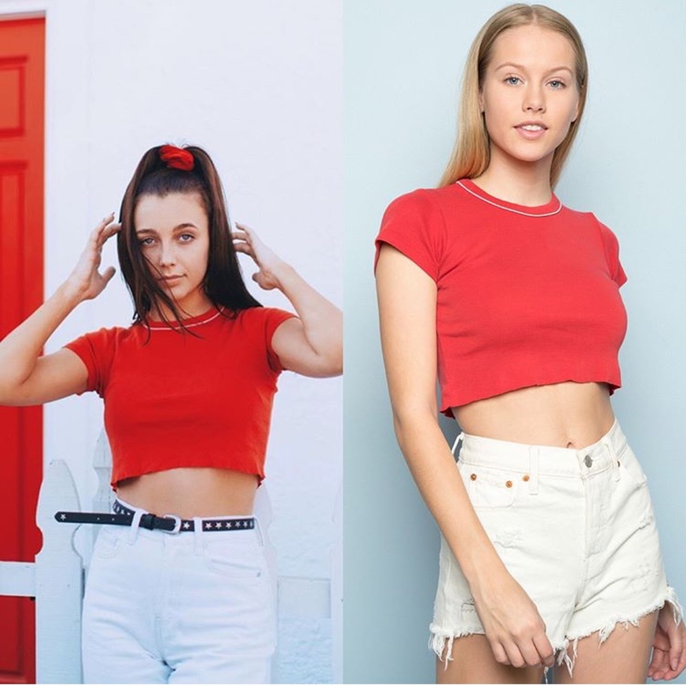brandy melville red tee with white collar
